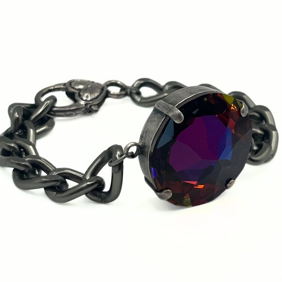 Handcrafted Large Exotic Red w/ Blue Swarovski Crystal Chunky Chain Bracelet - Picture 2 of 16